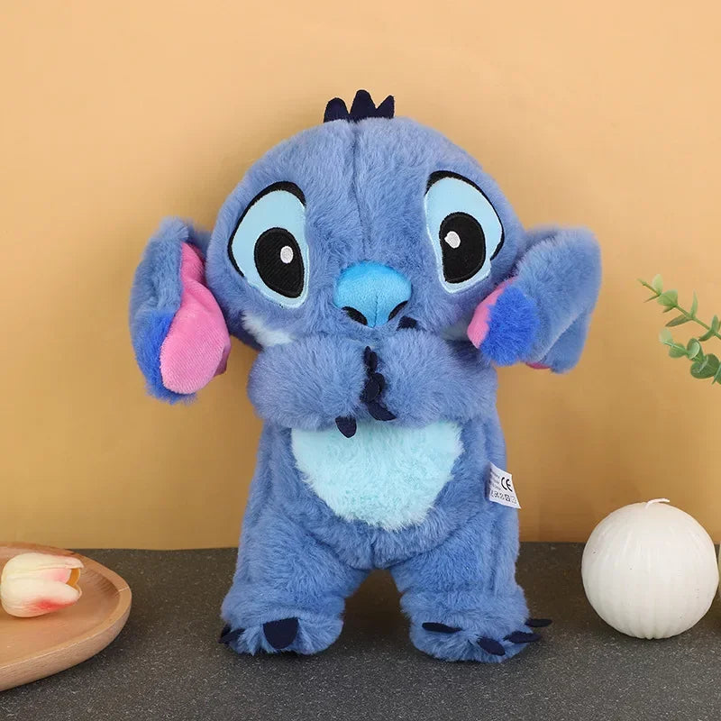 Boneco de pelúcia Disney Stitch de 32 cm com iluminação, música, bebê, companheiro de sono, som, calmante, brinquedos de respiração