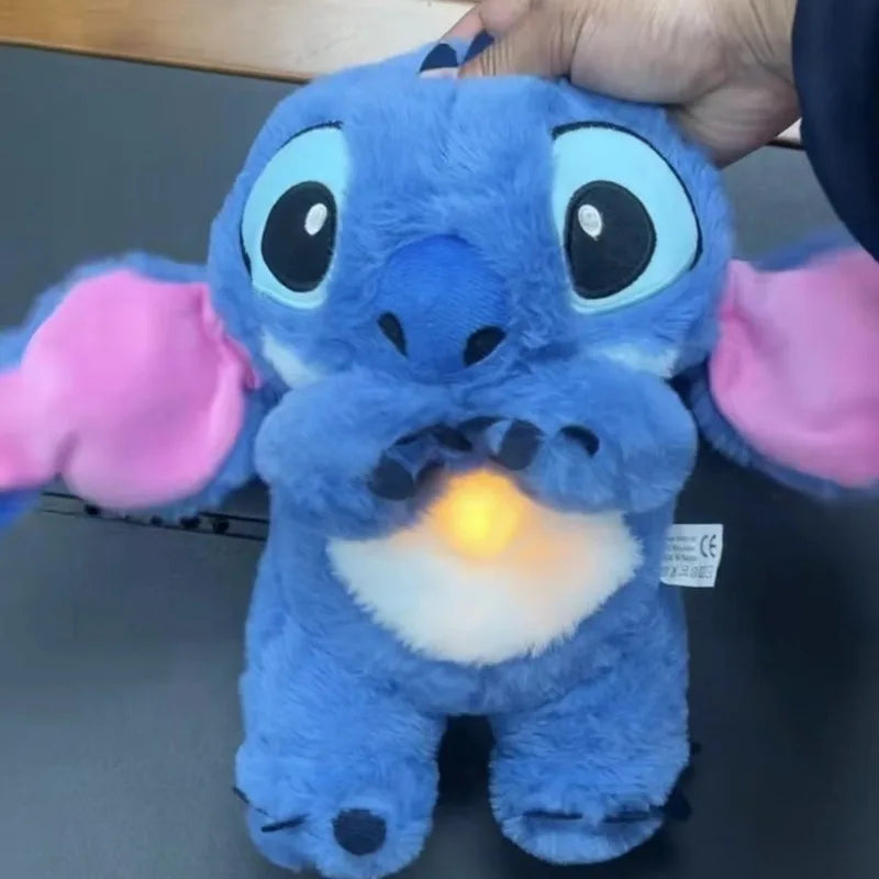 Boneco de pelúcia Disney Stitch de 32 cm com iluminação, música, bebê, companheiro de sono, som, calmante, brinquedos de respiração