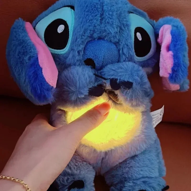 Boneco de pelúcia Disney Stitch de 32 cm com iluminação, música, bebê, companheiro de sono, som, calmante, brinquedos de respiração